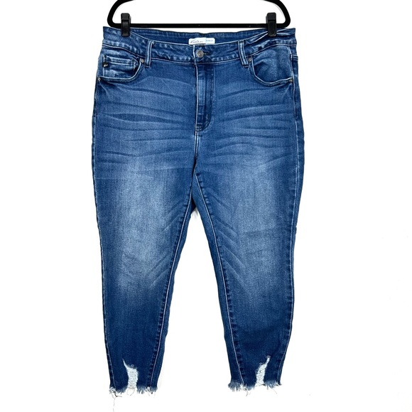 KanCan Denim - KANCAN raw hem high waisted dark wash skinny jeans J29